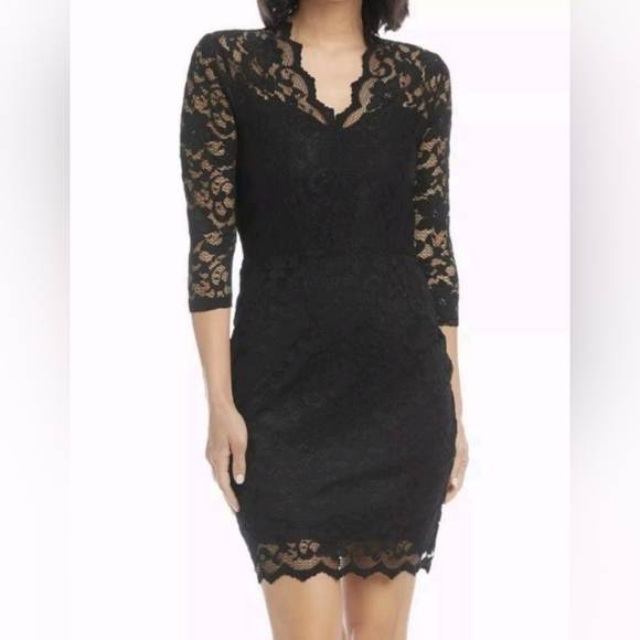 Karen Kane Black Dress Lace Overlay Scallop Hem Cocktail Holiday Party NYE Sz 2X - Picture 1 of 13